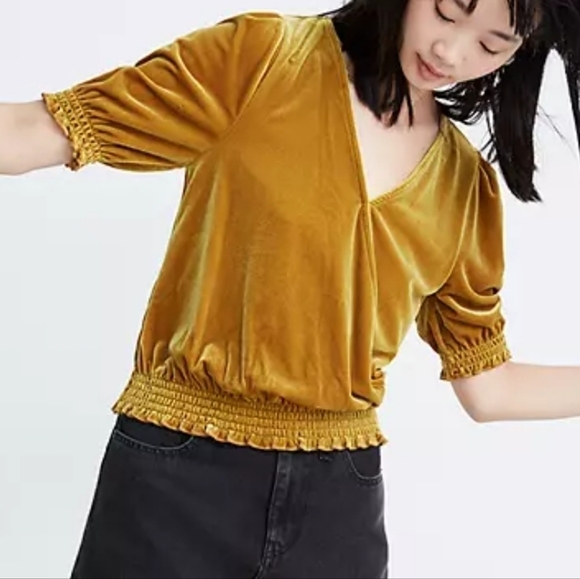 Madewell Tops - Madewell Velvet Smocked Crossover Top